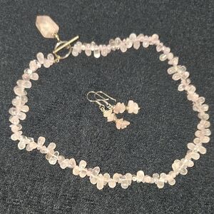 Silpada Rose Quartz 16 In Necklace and Earring Set